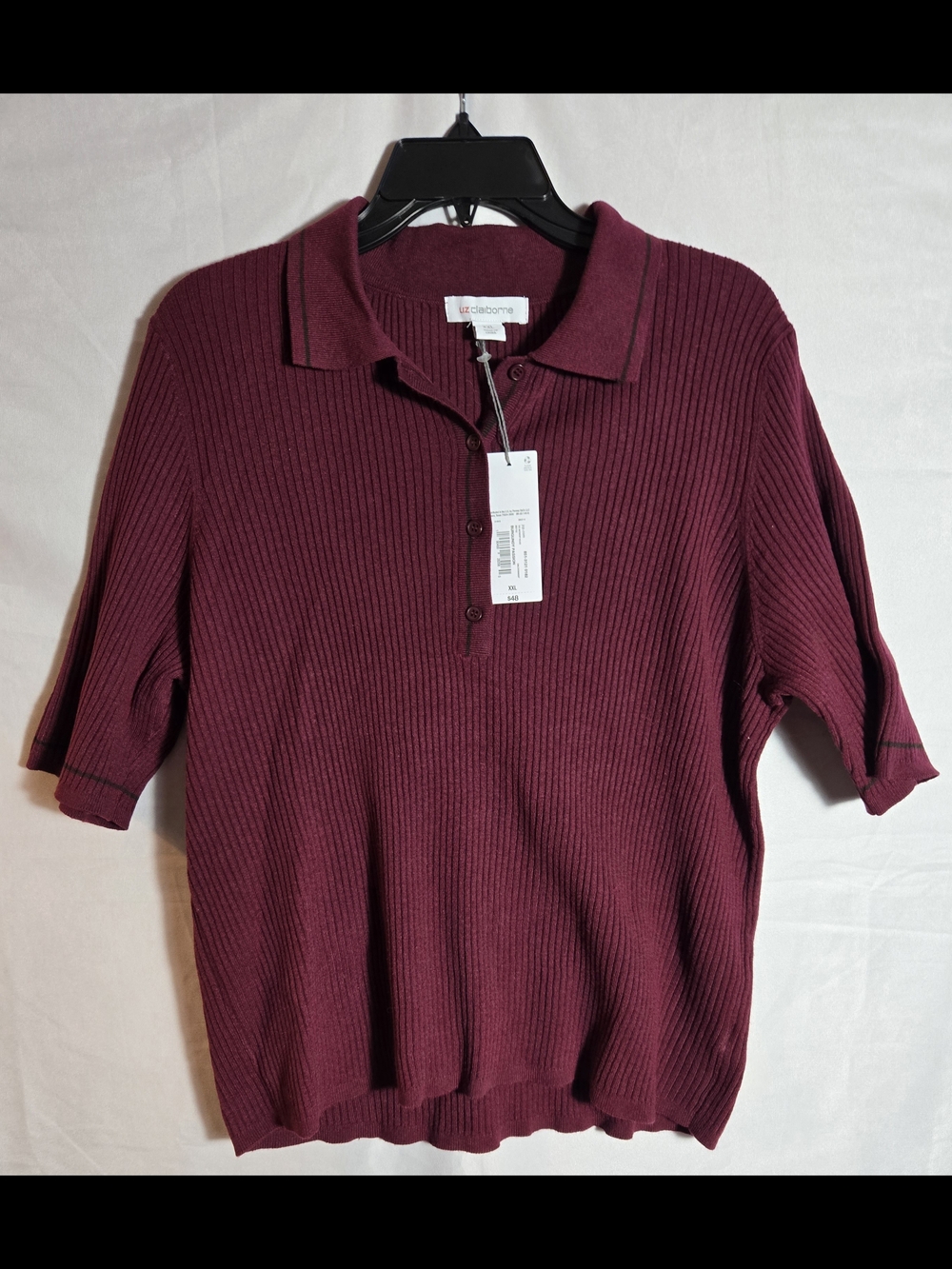 Liz Claiborne Ribbed Polo Sweater - Burgundy Womens